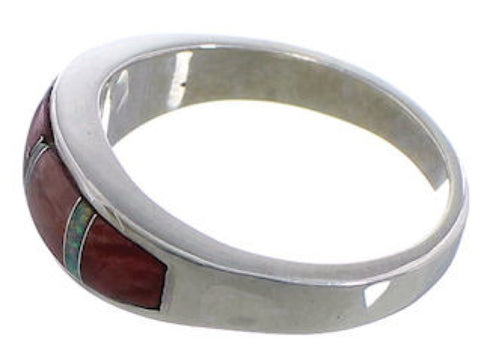 Silver Southwest Red Oyster Shell Opal Ring Size 7-3/4 EX50748